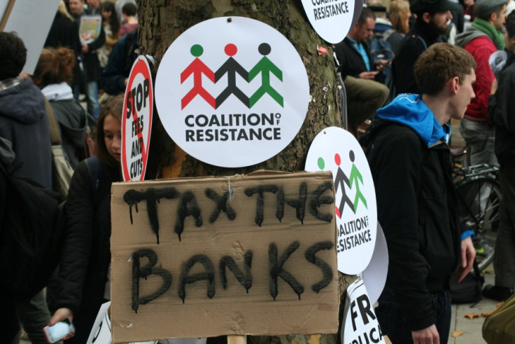 Tax the banks placard