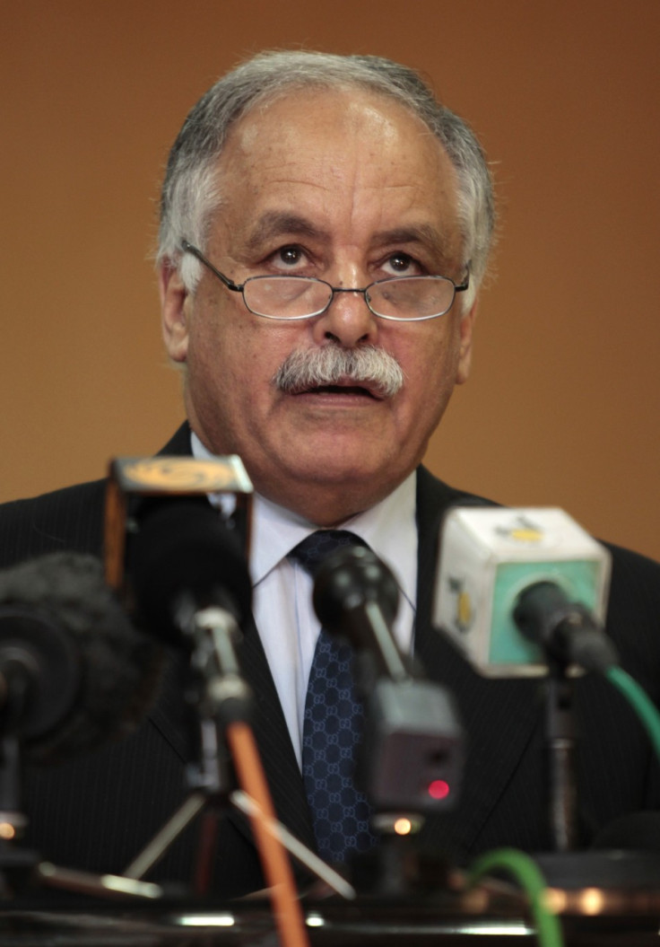 Libyan Prime Minister al-Baghdadi Ali al-Mahmudi talks during his news conference after his meeting with Russia&#039;s special representative for Africa, Mikhail Margelov, in Tripoli