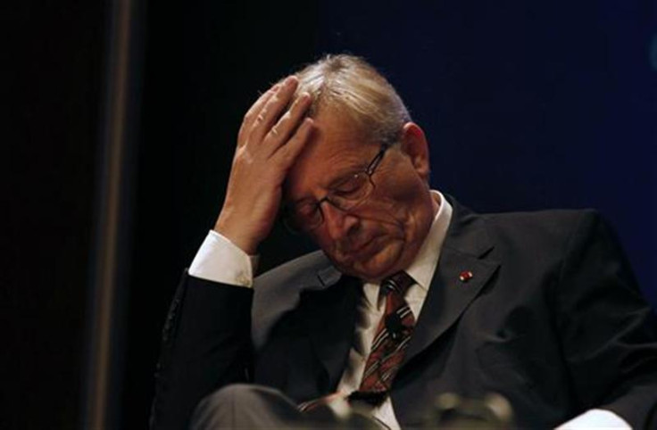 Eurogroup President and Luxembourg PM Juncker gestures during a lecture at the Calouste Gulbenkian Foundation in Lisbon