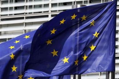 European flags are seen outside the European Commission headquarters in Brussels