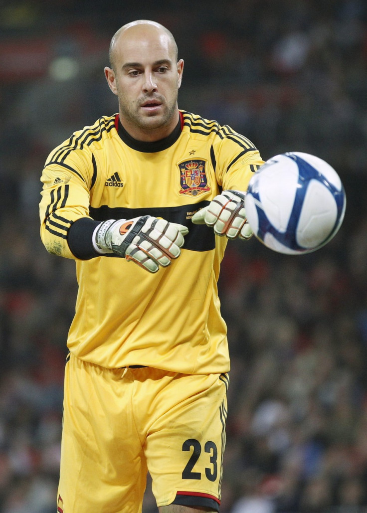 Spain's Reina catches the ball during their international friendly soccer match against England at Wembley Stadium in London