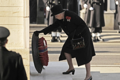 Britain's Queen Elizabeth lays a wreath during the annual Remembrance Sunday ceremony at the Cenotaph in London November 13, 2011.