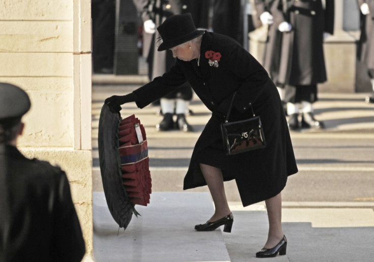 Britain's Queen Elizabeth lays a wreath during the annual Remembrance Sunday ceremony at the Cenotaph in London November 13, 2011.