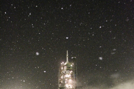 The Soyuz TMA-22 spacecraft rests on its launch pad at Baikonur cosmodrome