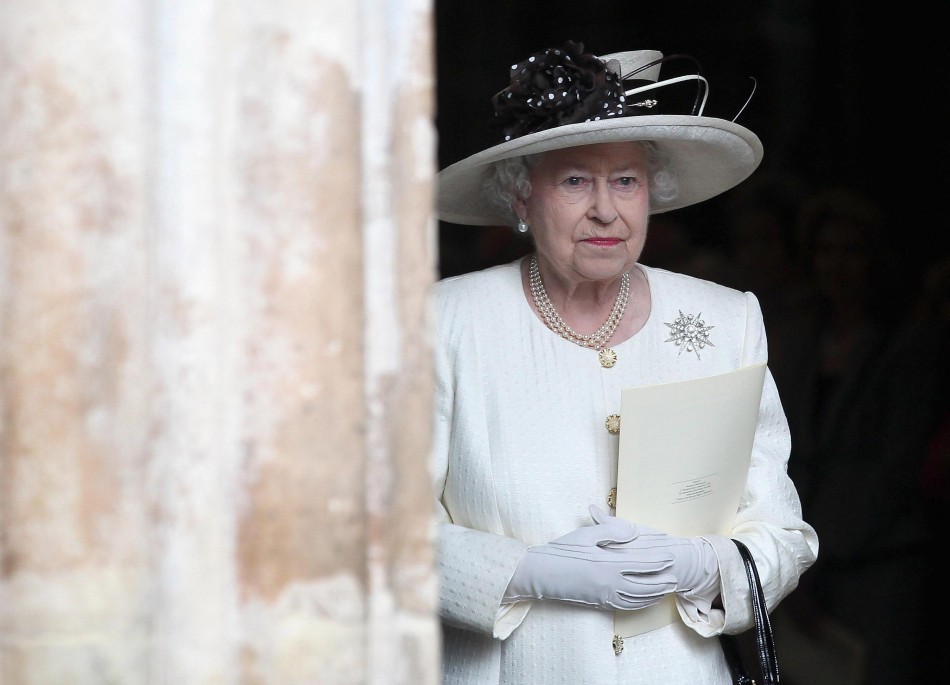Queen Elizabeth II leaves a service of celebration to mark the 400th Anniversary of the King James Bible at Westminster Abbey