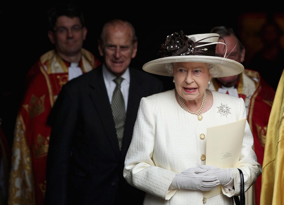 Queen Elizabeth II leaves a service of celebration to mark the 400th Anniversary of the King James Bible at Westminster Abbey