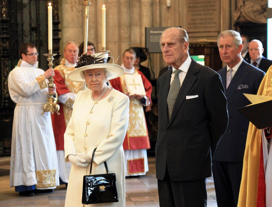 Queen Elizabeth II, the Duke of Edinburgh and the Prince of Wales attend a service of celebration to mark the 400th Anniversary of the King James Bible at Westminster Abbey in London