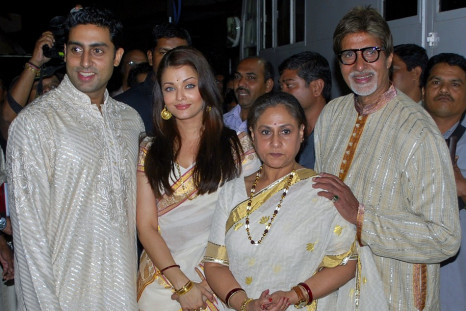 Bollywood actors Amitabh, Jaya, Aishwarya and Abhishek pose in Mumbai