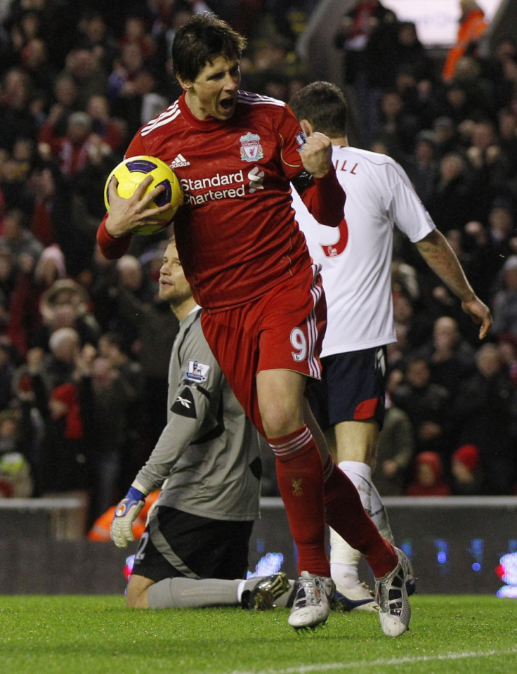 Fernando Torres celebrates a goal during his prolific Liverpool career