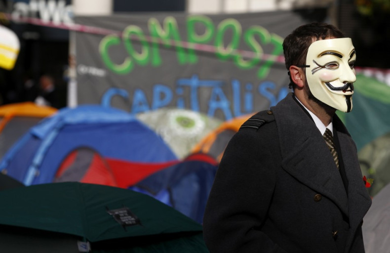 Occupy protester wears a mask