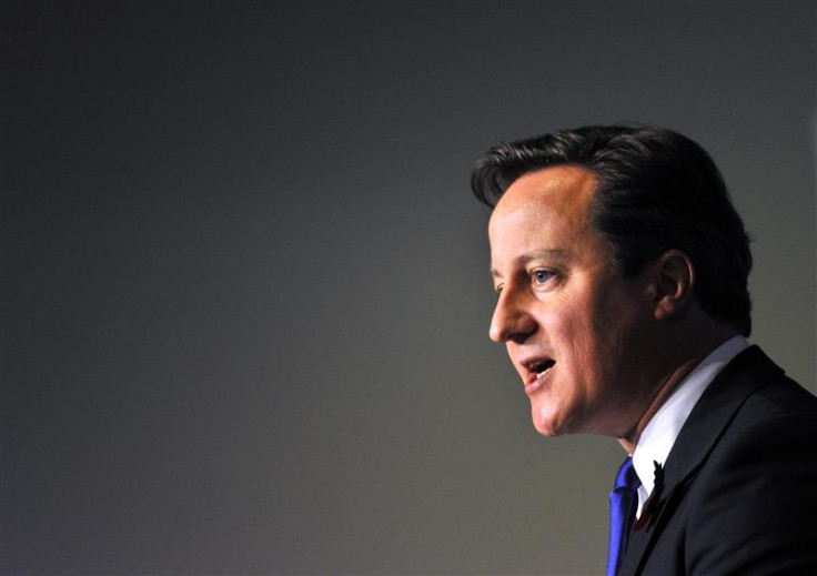 Prime Minister Cameron addresses during a news conference on the second day of the G20 Summit in Cannes