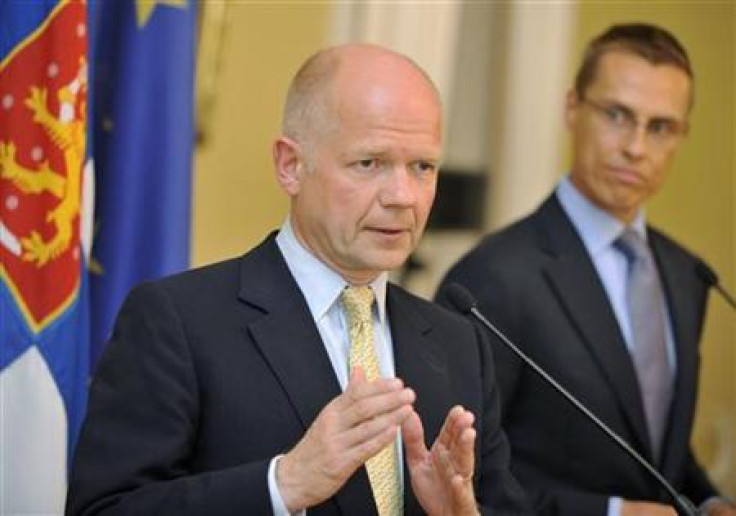 Foreign Secretary Hague and Finnish Foreign Minister Stubb attend a news conference in Helsinki