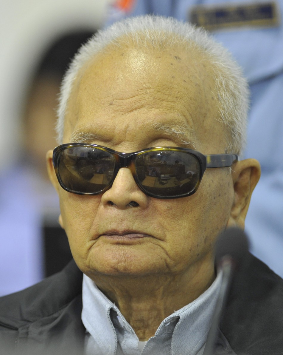 Former Khmer Rouge leader Nuon Chea attends his trial at the Extraordinary Chambers in the Courts of Cambodia ECCC on the outskirts of Phnom Penh in this November 22, 2011
