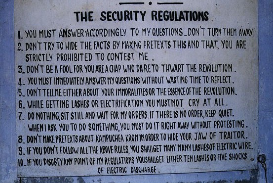 Sign outlining the security rules in the notorious Prison S-21