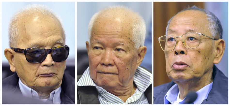 Khmer Rouges Nuon Chea, Khieu Samphan and Ieng Sary attend trial on the outskirts of Phnom Penh