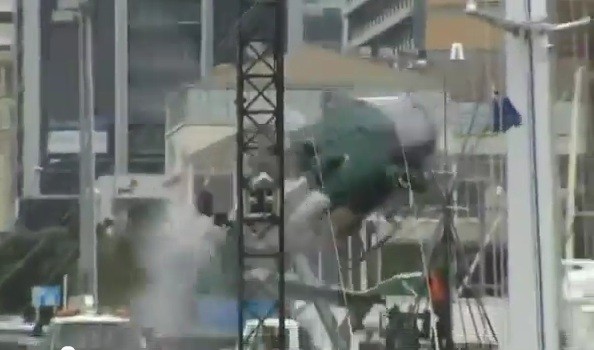 Greg Gribble who has over 20-years flight experience was flung out the front door of the chopper before falling back in through its side door.