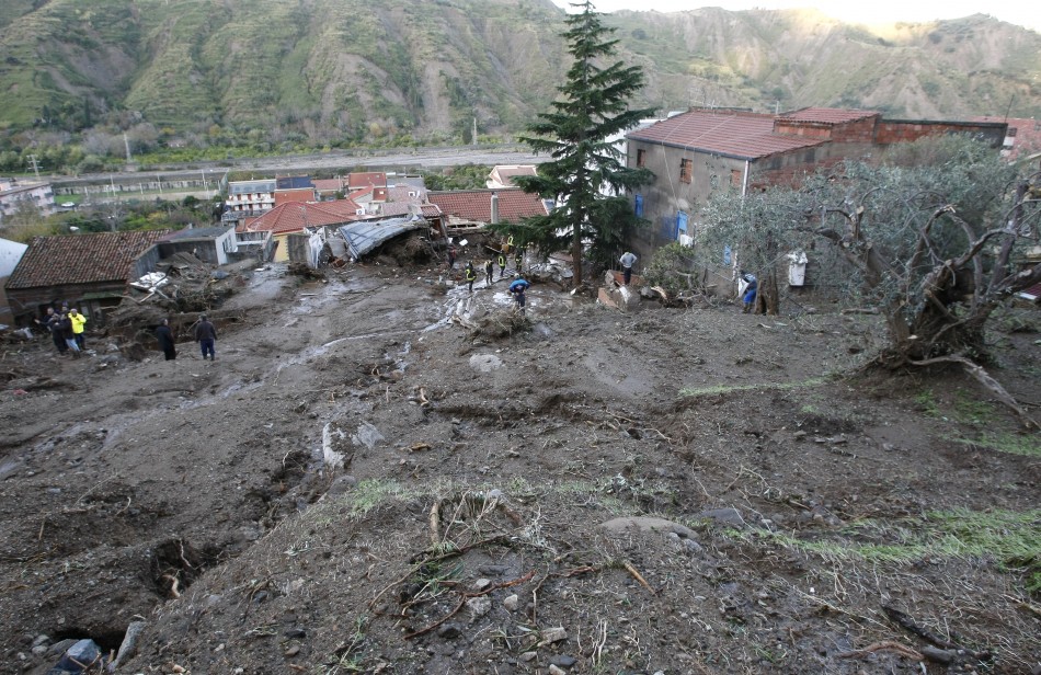 An area affected by a landslide is seen at Scarcelli, a district of Saponara, in the province of Messina, in Sicily November 23, 2011.