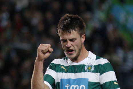 Sporting's Ricky van Wolfswinkel celebrates his goal against Leiria during their Portuguese Premier League soccer match at Alvalade stadium in Lisbon
