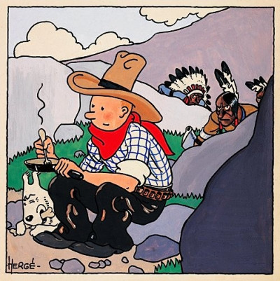 An original Herg painting for the cover of the first Tintin album Tintin en Amrique Tintin In America made in 1932, estimated at about 280, 000, became the highest comic book art ever sold in the world for a record 764, 200. An original Herg painting for the cover of the first Tintin album Tintin en Amrique Tintin In America made in 1932, estimated at about 280, 000, became the highest comic book art ever sold in the world for a record 764, 200.