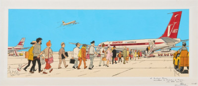 Among other items, Hergs original drawing for another Tintin adventure, Flight 714 to Sydney, was auctioned at 90,100, about three times the original price of 25,000 and 35,000. Among other items, Hergs original drawing for another Tintin adventure, Flight 714 to Sydney, was auctioned at 90,100, about three times the original price of 25,000 and 35,000.