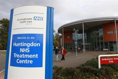 People leave Hinchingbrooke Hospital in Huntingdon