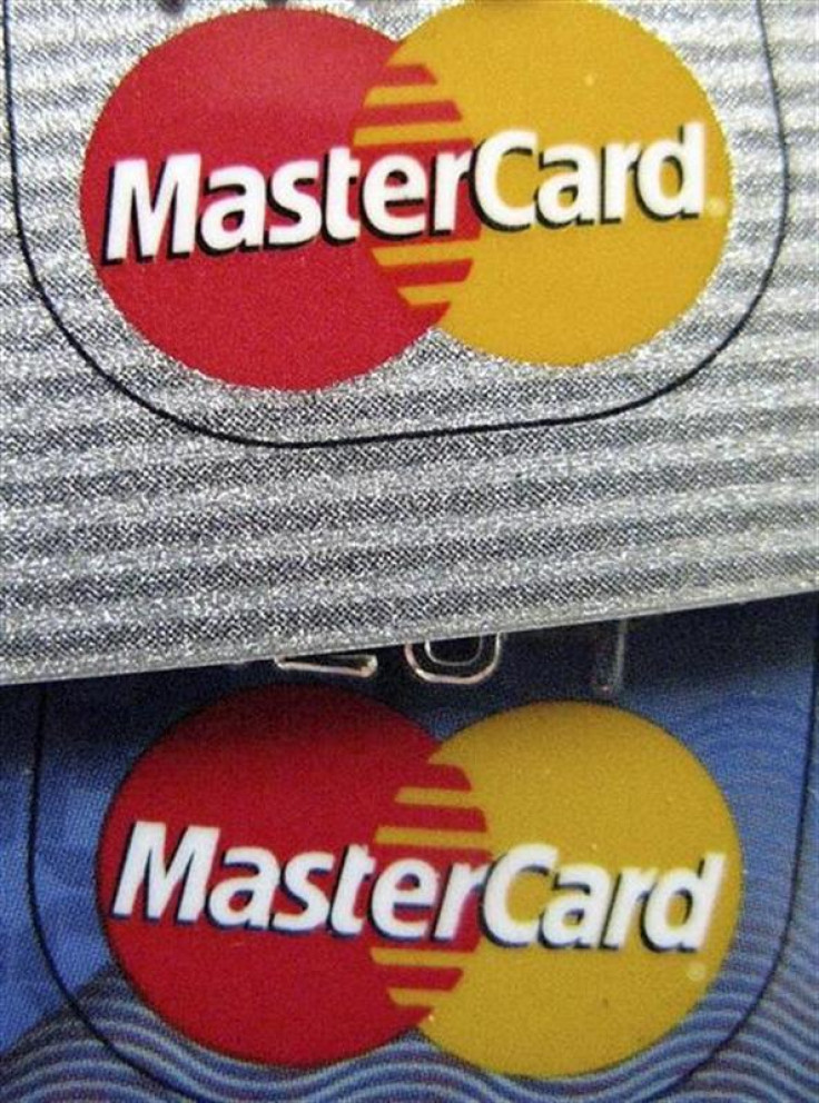 The MasterCard logo is seen on two credit cards
