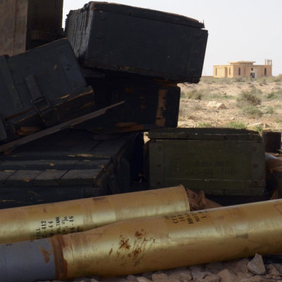 Munitions are seen inside an abandoned bunker complex near the eastern Libyan city of Ajdabiyah