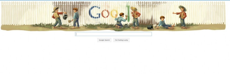 The Google Doodle is an illustration from a much loved scene from his most well-known novel The Adventures of Tom Sawyer.