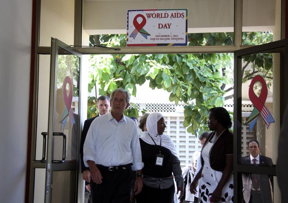 Former U.S. President George W. Bush arrives at the Mnazi Mmoja Hospital in Tanzanias capital Dar es Salaam