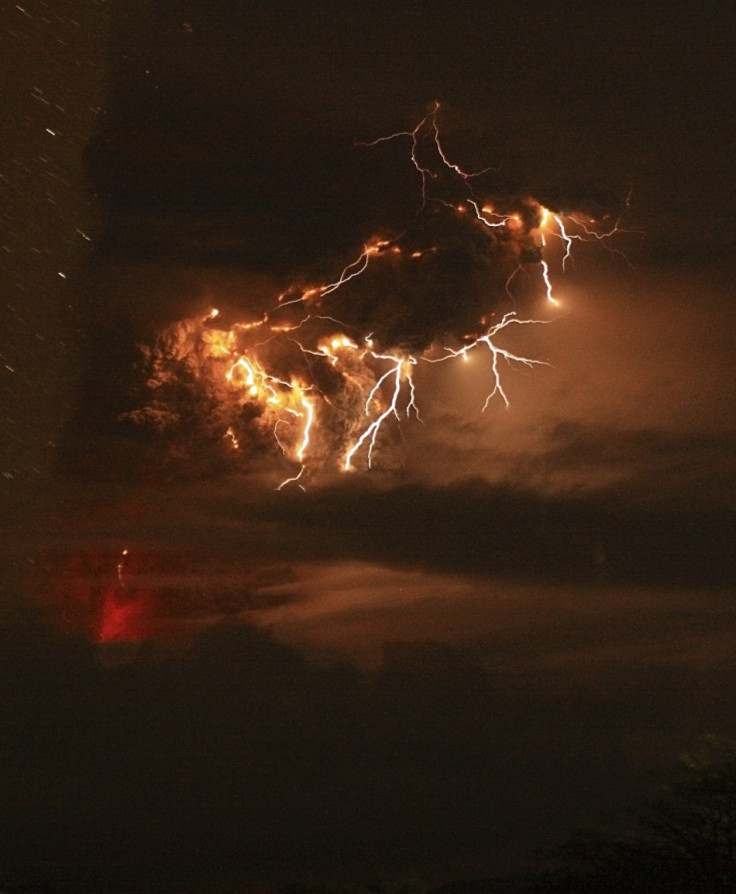 Lightning bolts strike around the Puyehue-Cordon Caulle volcanic chain in the Patagonia region