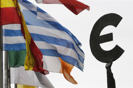 File photo of Greek and others European national flags fluttering near an euro symbol outside the EU Parliament in Brussels