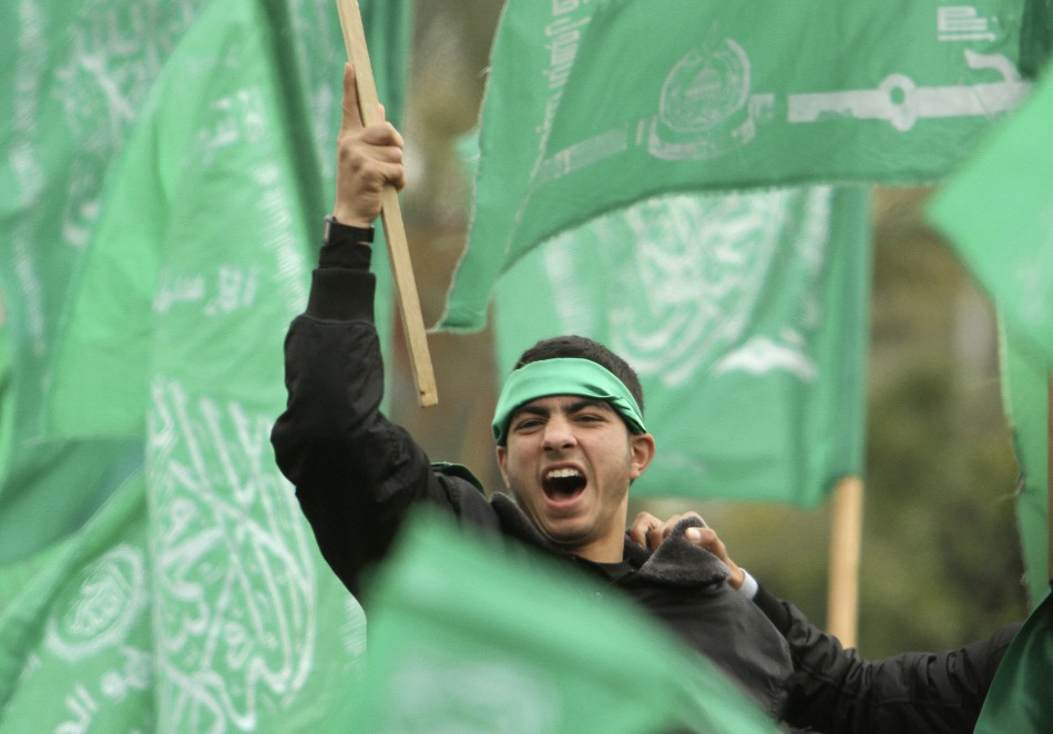 A Hamas supporter attends a rally in Gaza City