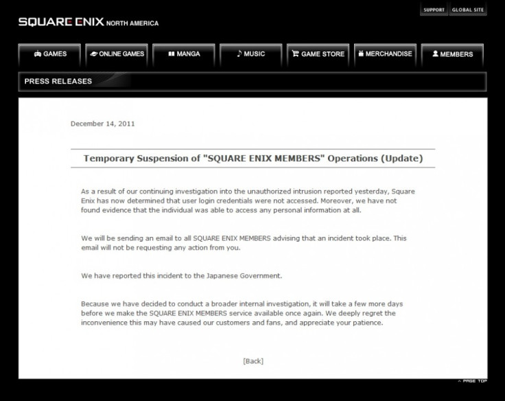 Square Enix Confirm Hack: Members Service Remains Down