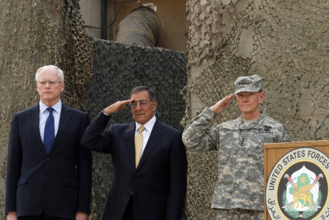 Chairman of Joint Chiefs of Staff Army General Dempsey, U.S. Defense Secretary Panetta and U.S. ambassador to Iraq Jeffrey attend ceremony marking end of U.S. military engagement at former U.S. Sather Air Base