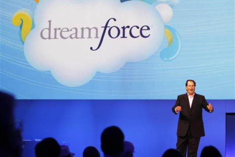 Salesforce CEO Marc Benioff walks speaks to the crowd during his keynote address at the Dreamforce event in San Francisco