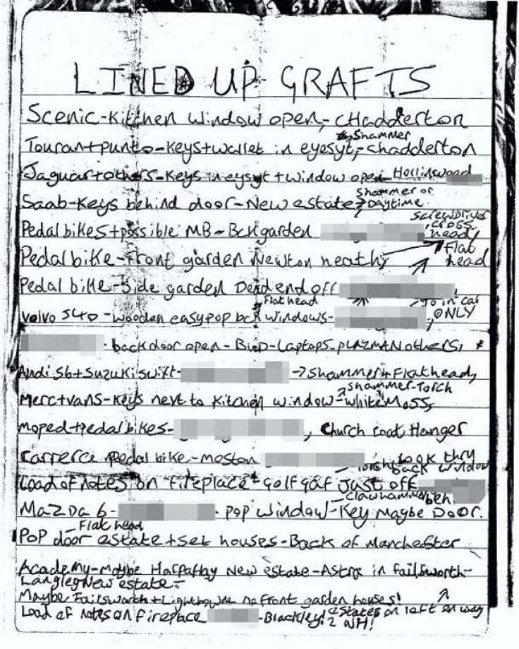The to-do list headed &#039;&#039;Lined Up Grafts&#039;&#039; was found by police on a street in Oldham, Greater Manchester