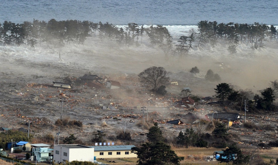 Houses are swept by a tsunami in Natori City in northeastern Japan March 11, 2011.