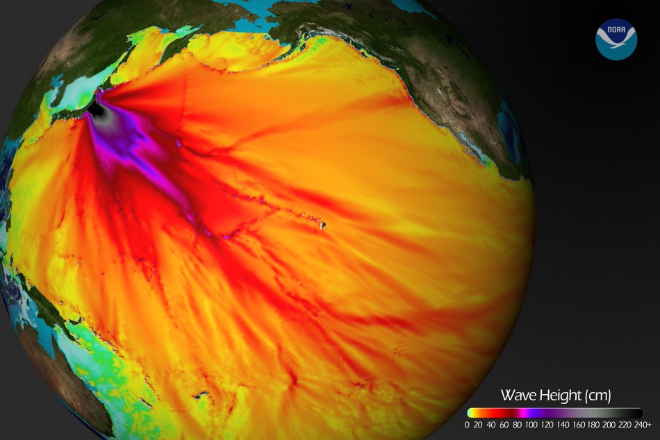 An energy map provided by the National Oceanic and Atmospheric Administration NOAA shows the intensity of the tsunami
