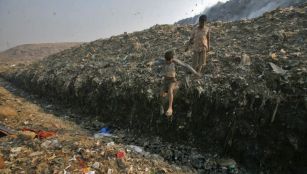 Children in a New Delhi landfill.
