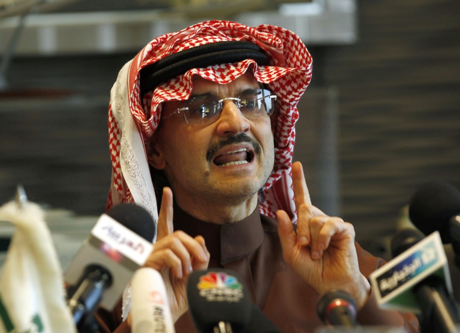 Saudi Prince Alwaleed bin Talal speaks during a news conference in Riyadh