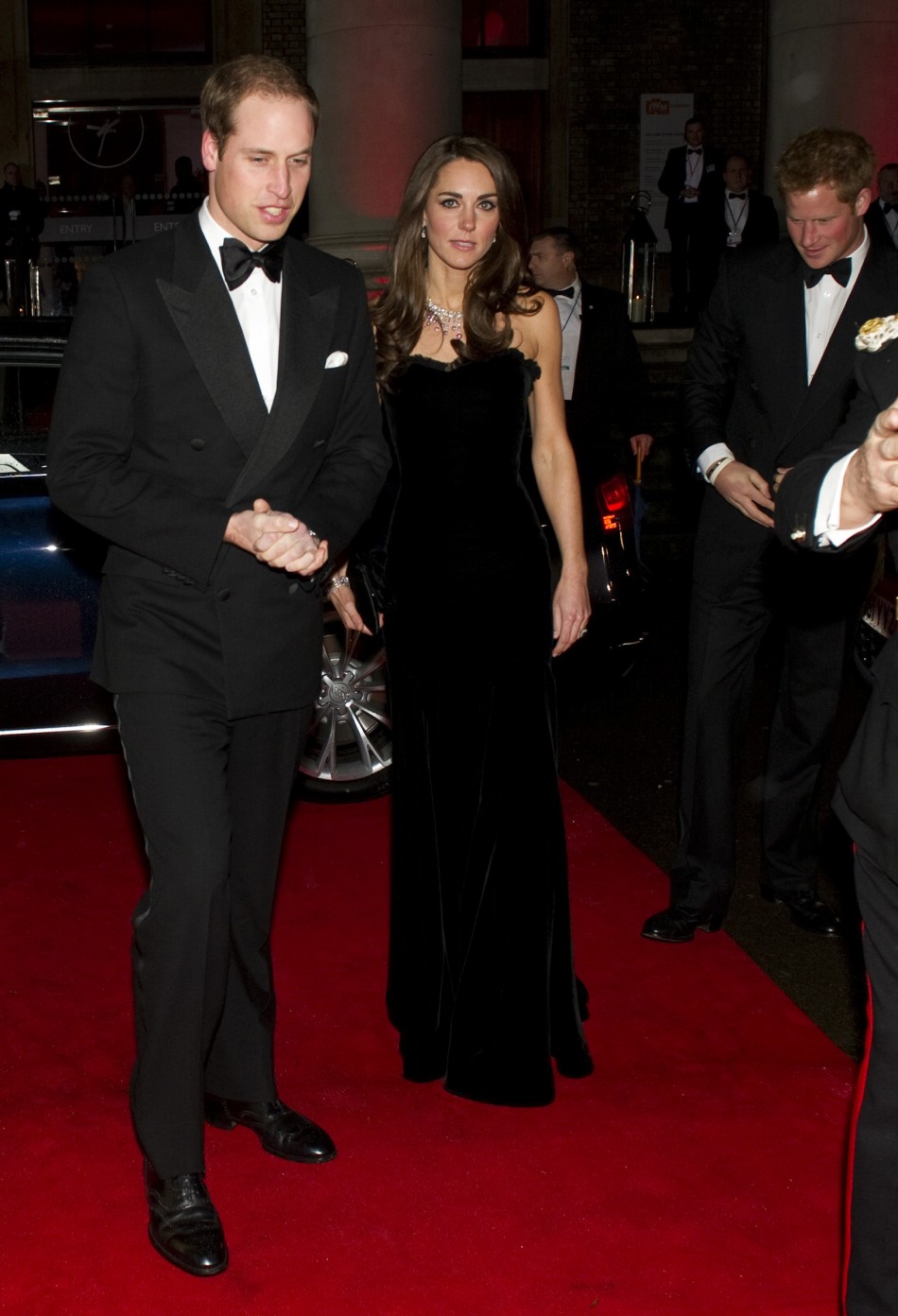 Kate Middleton Dazzles in Black Strapless Alexander McQueen Gown