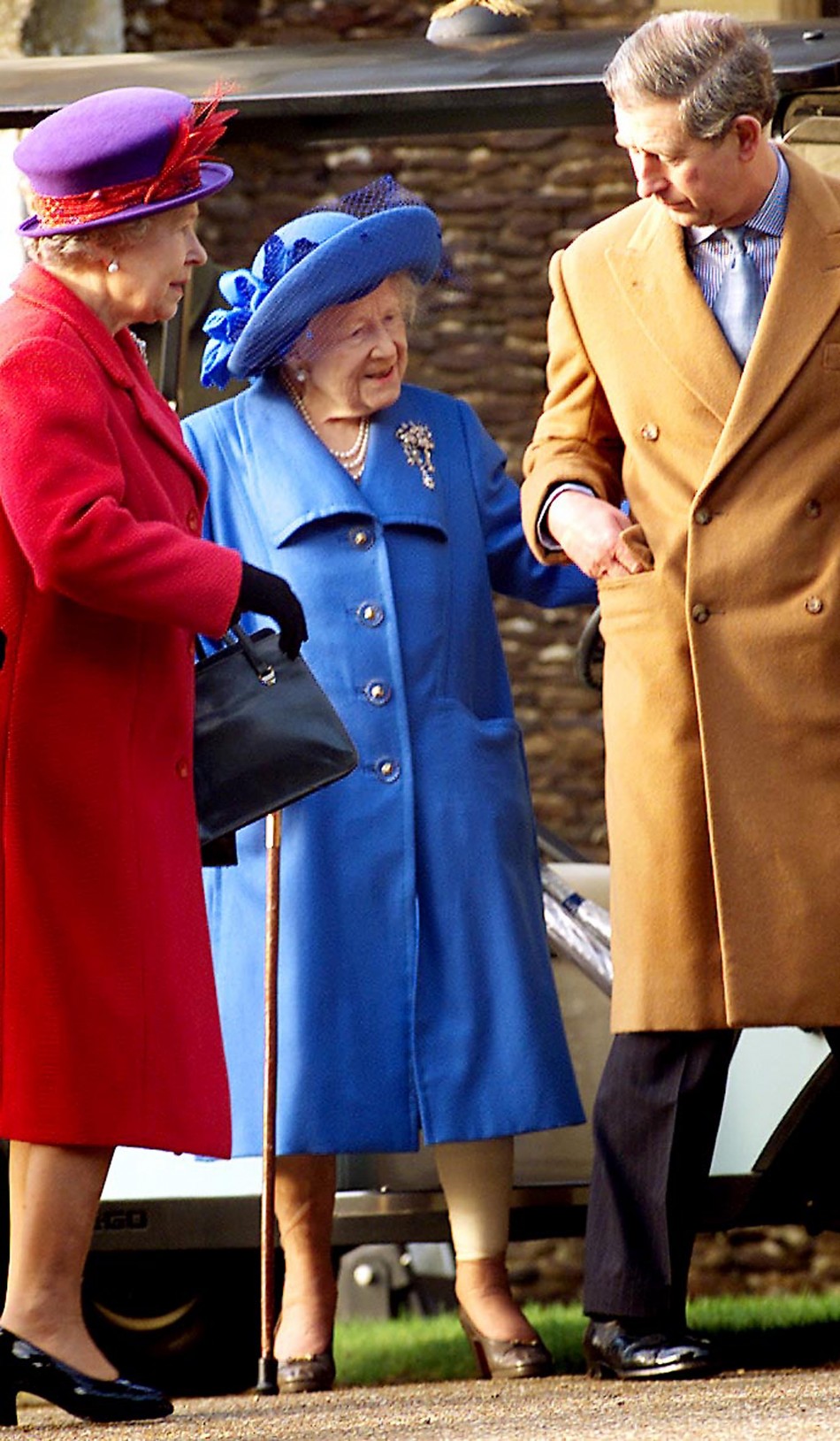 Queen Elizabeth left, Queen Mother centre and Prince Charles