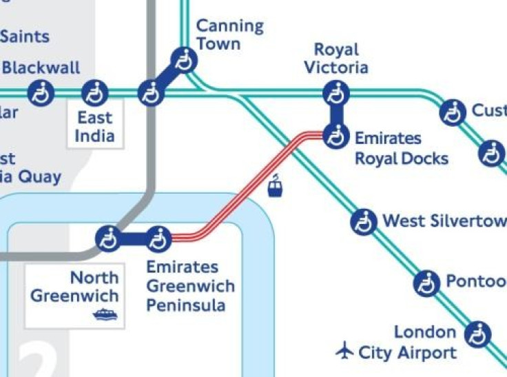 London cable car completed version on Tube map