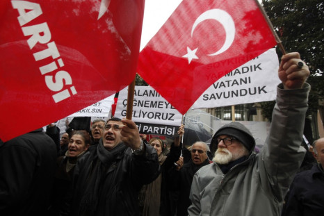 Protesters demonstrate in front of the French consulate in Istanbul