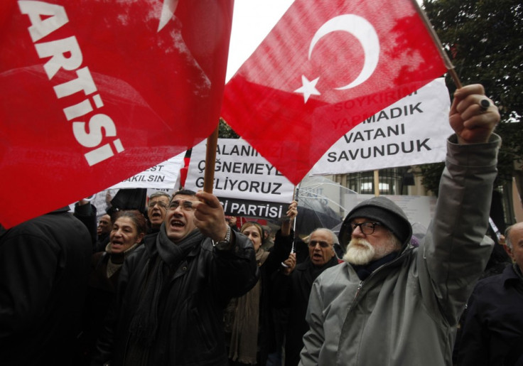 Protesters demonstrate in front of the French consulate in Istanbul