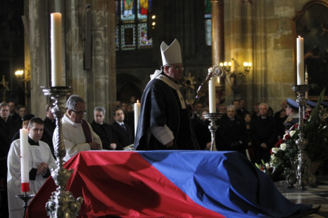 Archbishop Duka walks next to the coffin of late former President Havel during the funeral ceremony inside Prague Castle&#039;s St. Vitus Cathedral