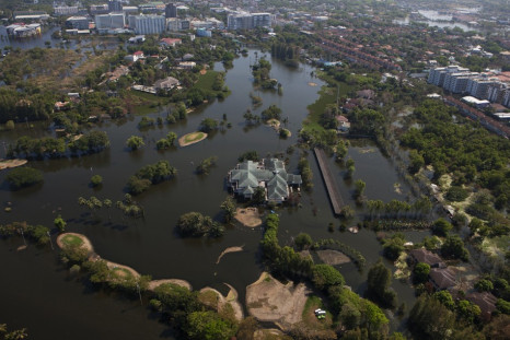 Partially flooded golf course in Bangkok suburb
