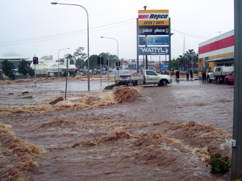 Flash floodwaters cover a street in Toowoomba, Queensland