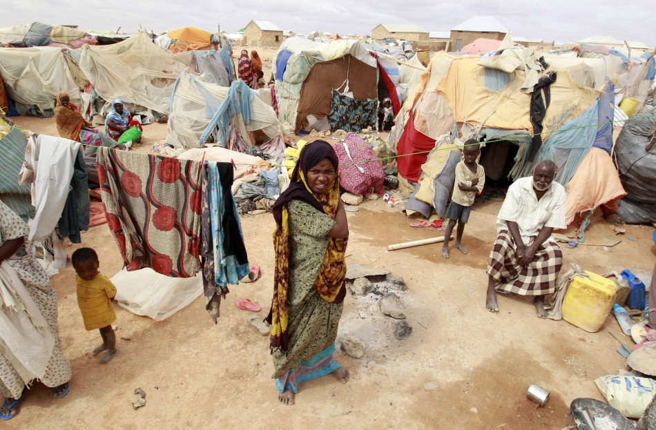 Homeless Somali family put up in a makeshift shelter