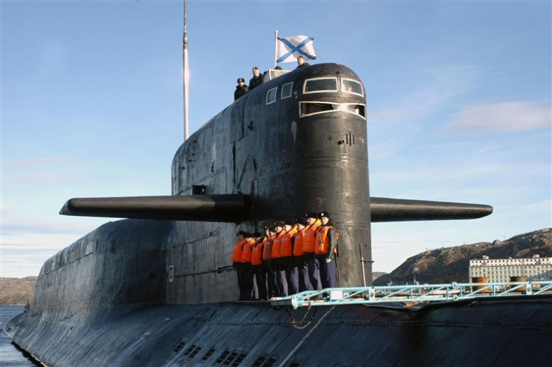 File photo of crew of Russia's nuclear-powered submarine Yekaterinburg as it returns to Gadjiyevo base in Murmansk region